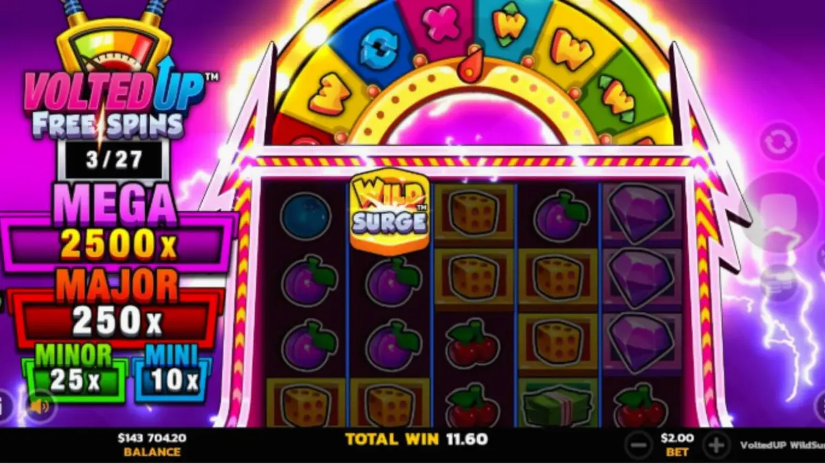 VoltedUP WildSurge slot machine neon arcade theme