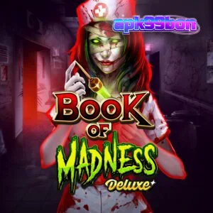 Tampilan visual slot Book of Madness Deluxe dengan tema rumah sakit jiwa yang mencekam